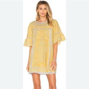 Free People Yellow Embroidered Blouse Sunny